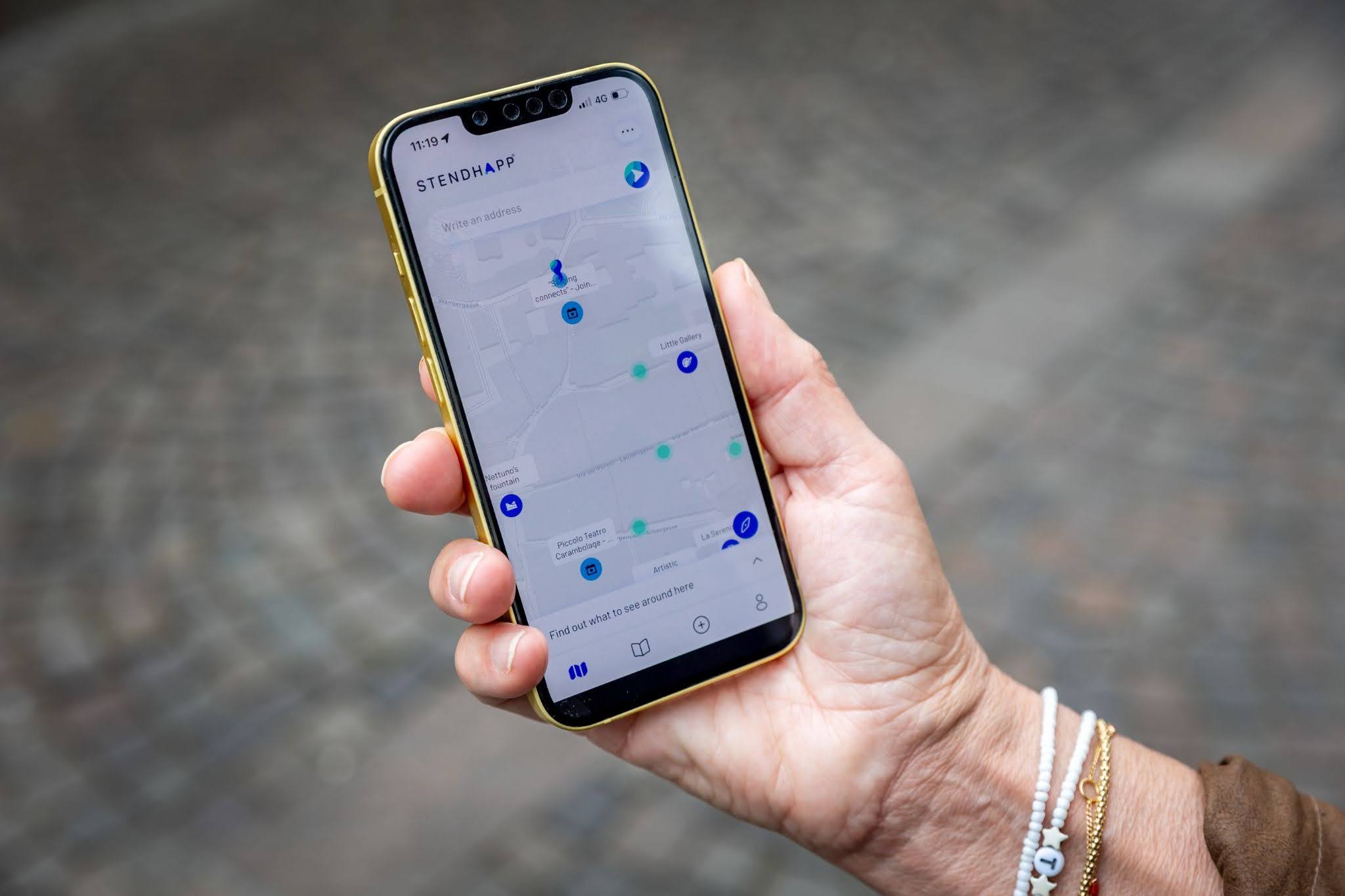 Stendhapp app map using Open Data Hub points of interest and events datasets to enrich personalized tourism itineraries.