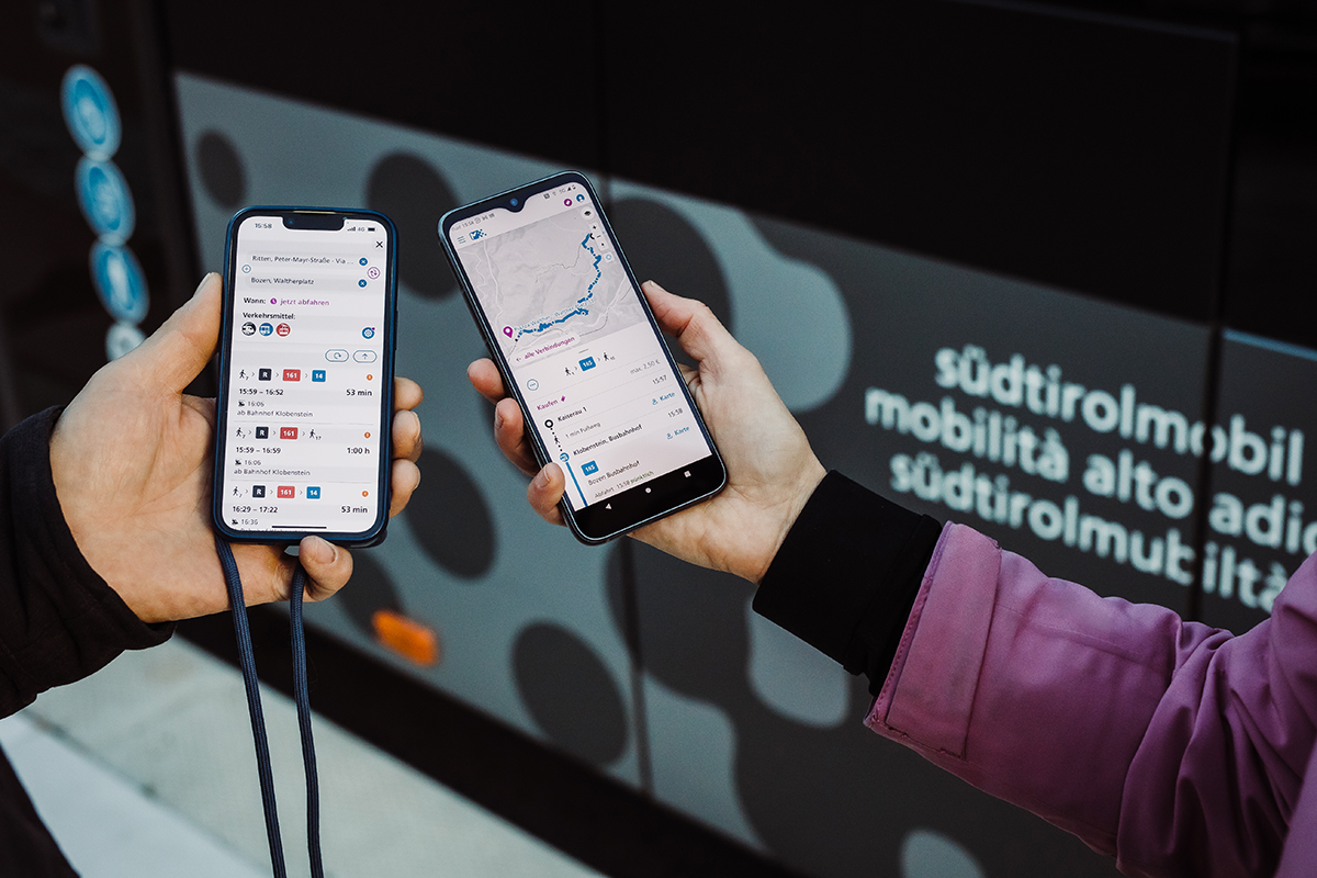 Südtirolmobil app feature allowing users to search for points of interest to improve travel planning.